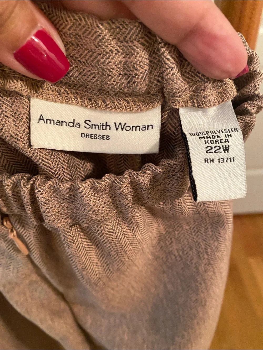 Amanda Smith Woman Herringbone Dress Jacket and Pant - Soft Taupe/Tan
